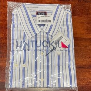 UNTUCKIT Womens Button Down Shirt 6R Blue & White Stripe Spread Collar NEW